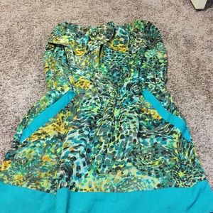 Blue strapless romper-like dress